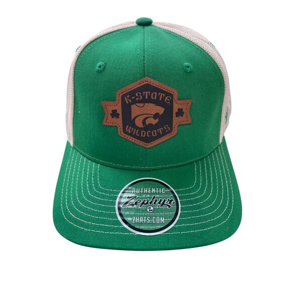 Zephyr K State Wildcats Baseball Cap OS Mesh Snapback Green White College NEW - Picture 1 of 7
